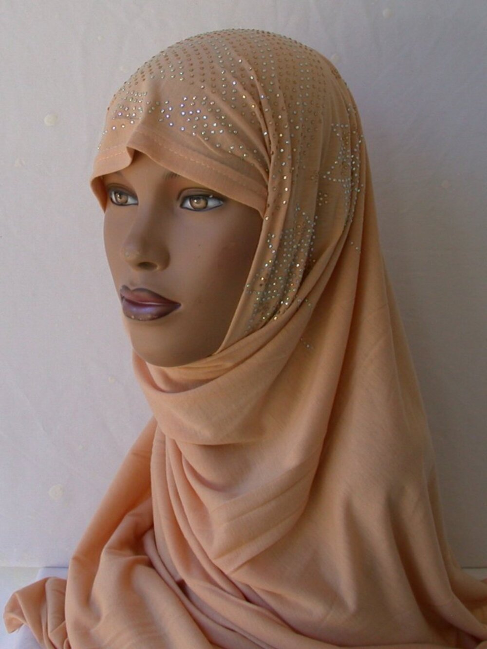 Women's Desert Sand Beige Rhinestone Fashion Jersey Scarf 28x70 Headwrap  Hijab